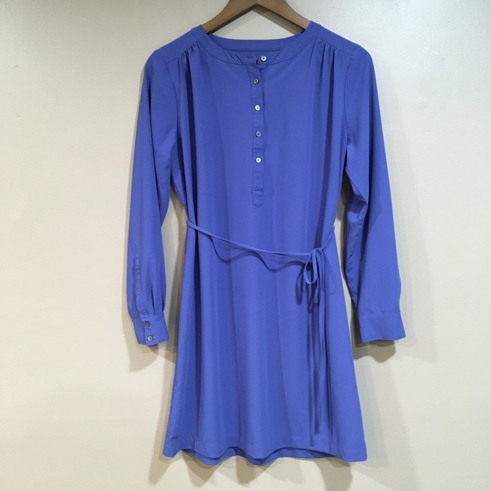 LOFT Long Sleeve Button Down Mini Dress Womens S Blue Coastal Classic Preppy